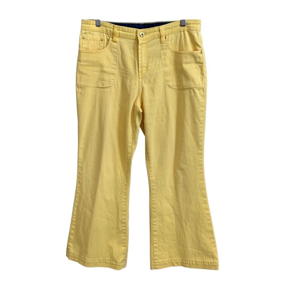 Diane Gilman Jeans Womens 12P DG2 Yellow Wide Leg Flare Stretch Denim Pants